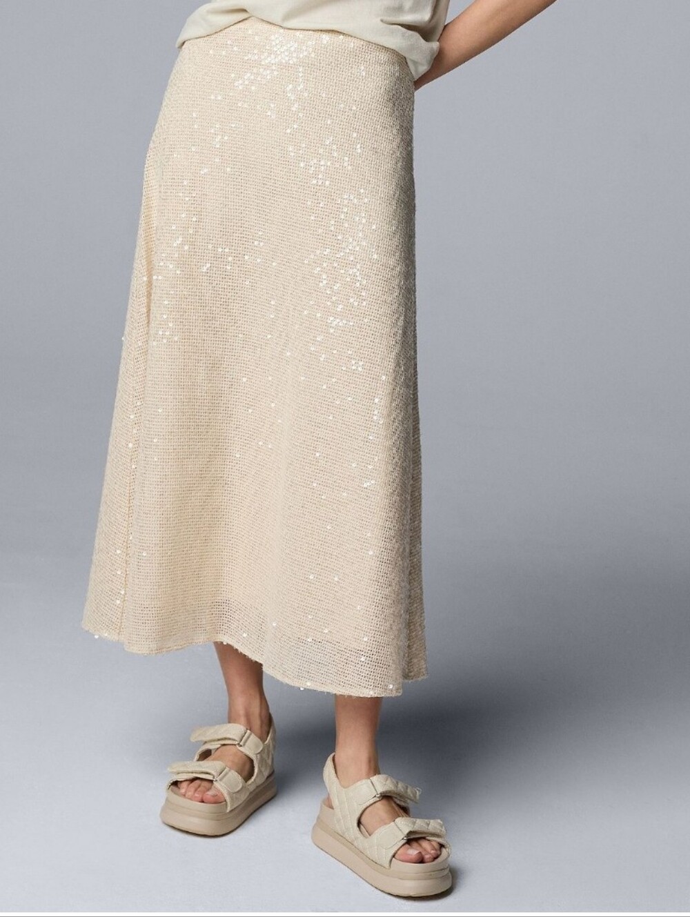 NWT Simply Vera Wang Cream Sparkly Skirt Size L